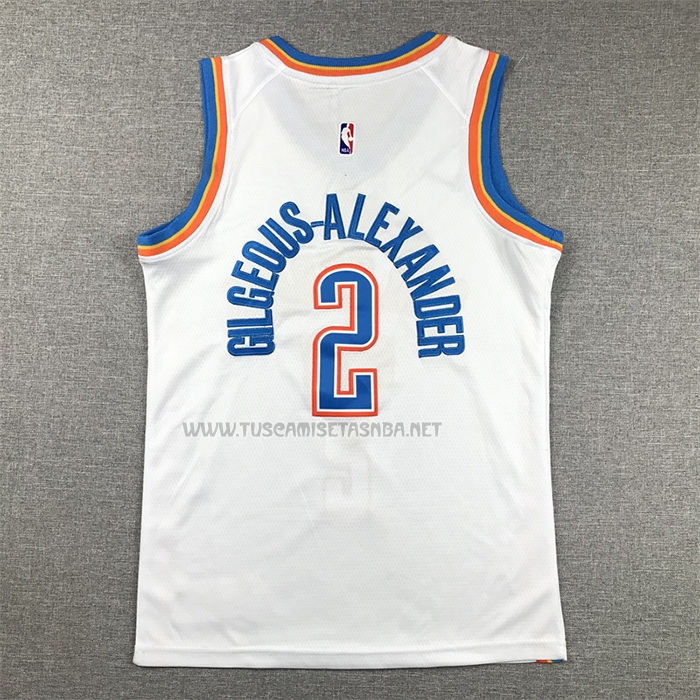 Camiseta Shai Gilgeous-Alexander NO 2 Nino Oklahoma City Thunder Association Blanco